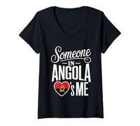 Donna Someone in Angola Loves Me Flag Heart Love Maglietta con Collo a V