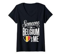 Donna Someone in Belgium Loves Me Heart Flag Country Pride Maglietta con Collo a V