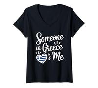 Donna Someone in Greece Loves Me Greek Maglietta con Collo a V