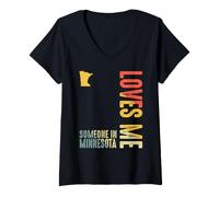 Donna Someone in Minnesota Loves Me Classico Retro Stato Maglietta con Collo a V