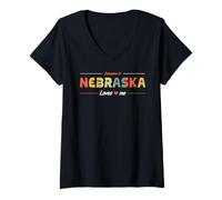 Donna Someone In Nebraska Loves Me Americano USA Retro Maglietta con Collo a V