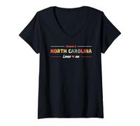 Donna Someone In North Carolina Loves Me Americano USA Retro Maglietta con Collo a V