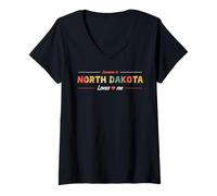Donna Someone In North Dakota Loves Me Americano USA Retro Maglietta con Collo a V