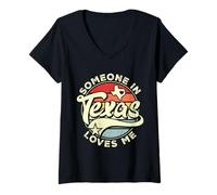 Donna Someone In Texas Loves Me Pride Retro Vintage Stati Uniti Stato Texas Maglietta con Collo a V