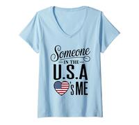 Donna Someone in The U S A Loves Me Heart Flag Maglietta con Collo a V