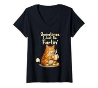 Donna Sometimes I Just Be Fartin' Funny Farting Cat Meme Coffee Maglietta con Collo a V