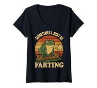 Donna Sometimes I Just Be Farting Funny Vintage Frog Sarcastico Maglietta con Collo a V