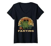 Donna Sometimes I Just Be Farting Funny Vintage Frog Sarcastico Maglietta con Collo a V