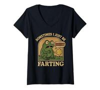 Donna Sometimes I Just Be Farting Funny Vintage Frog Sarcastico Maglietta con Collo a V