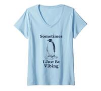 Donna Sometimes I Just Be Vibing Penguin Divertente Retro Meme Vintage Maglietta con Collo a V