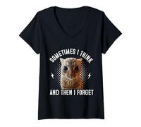 Donna Sometimes I Think And Then I Forget Funny Cat Meme Uomini Donne Maglietta con Collo a V