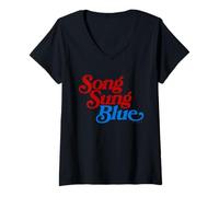 Donna Song Sung Blue Logo Maglietta con Collo a V