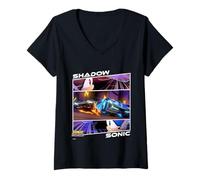 Donna Sonic Racing CrossWorlds - Shadow Vs. Sonic, Head-to-Head Maglietta con Collo a V