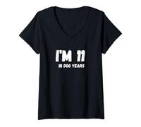 Donna Sono 11 in Dog Years Funny 77th Birthday 77 Anni Maglietta con Collo a V