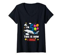 Donna Sono 5 This 's How I Roll Airplane Pilot 5th Birthday Boys Maglietta con Collo a V