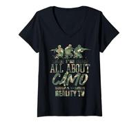 Donna Sono all About Camo e Reality TV Divertente Umorismo USA Maglietta con Collo a V