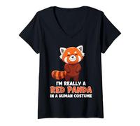 Donna Sono davvero un panda rosso in costume umano Maglietta con Collo a V
