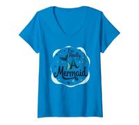 Donna Sono Davvero Una Sirena: Stravagante Fantasia oceanica Maglietta con Collo a V, Zaffiro, S