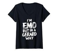 Donna Sono Emo, ma su Gerard Art, E-Girl, E-Boy, Punk, Goth, Grunge Maglietta con Collo a V