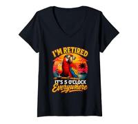 Donna Sono in Pensione È 5 O'Clock Everywhere Funny Parrot Vacation Maglietta con Collo a V