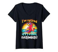Donna Sono in Pensione E '5 O'Clock Everywhere! Parrot Beach Bere Maglietta con Collo a V