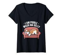 Donna Sono Pibble Dog Puppy Wash Clean My Belly Meme Pit Bull Maglietta con Collo a V