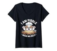 Donna Sono Pibble Dog Puppy Wash Clean My Belly Meme Pit Bull Maglietta con Collo a V