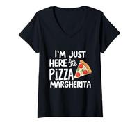Donna Sono Qui per la Pizza Margherita Pizzeria Italiana Pomodoro Maglietta con Collo a V