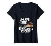 Donna Sono Qui per la Torta al Cioccolato Tedesca Schokoladenkuchen Maglietta con Collo a V