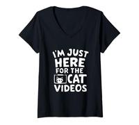 Donna Sono Qui Solo per i Video di Gatti Meme Divertenti su Internet Cat Maglietta con Collo a V