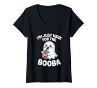 Donna Sono Qui Solo per Il Bubble Milk Tea Boo Halloween Boba Tea Maglietta con Collo a V