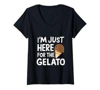 Donna Sono Qui Solo per Il Gelato Italiano al Cioccolato Maglietta con Collo a V