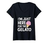 Donna Sono Qui Solo per Il Gelato Italiano al Gelato alla Fragola Maglietta con Collo a V