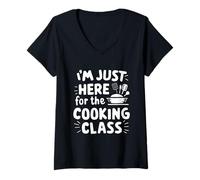 Donna Sono Qui Solo per la lezione di Cucina Amante del Cibo Umorismo culinario Maglietta con Collo a V
