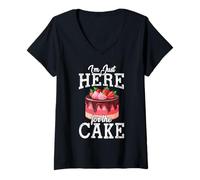 Donna Sono qui solo per The Cake Dessert Lover Strawberry Cakes Maglietta con Collo a V