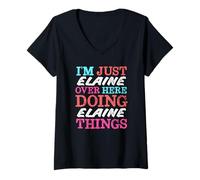 Donna Sono Solo Elaine Qui a Fare Il Nome di Elaine Things Maglietta con Collo a V