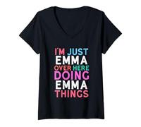 Donna Sono Solo Emma Qui a Fare Il Nome di Emma Things Maglietta con Collo a V