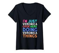 Donna Sono Solo Veronica Qui a Fare Veronica Things Veronica Maglietta con Collo a V