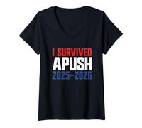 Donna Sono sopravvissuto ad APUSH 2025-2026 AP Storia degli Stati Uniti Sono sopravvissuto a APUSH Maglietta con Collo a V