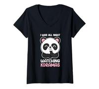 Donna Sono stata tutta la notte a guardare Kdramas Panda Maglietta con Collo a V