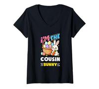 Donna Sono The Cousin Bunny Egg Hunting Family Matching Easter Maglietta con Collo a V