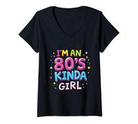 Donna Sono Un 80's Kinda Girl Retro Colorful Vibes Fun Throwback Maglietta con Collo a V