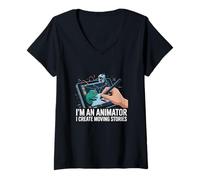 Donna Sono un animatore Creo Storie in movimento Animazione Animazione Maglietta con Collo a V