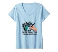 Donna Sono un animatore Creo Storie in movimento Animazione Animazione Maglietta con Collo a V