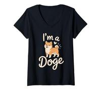 Donna Sono un Doge Carino Shiba Inu Style Maglietta con Collo a V