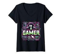 Donna Sono Un Gamer con Controller Power Maglietta con Collo a V
