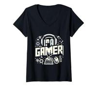 Donna Sono Un Gamer Vintage Gear Maglietta con Collo a V