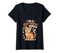 Donna Sono un gatto Tastic Human Gat Lover Feline Pet Meow Love Cats Maglietta con Collo a V