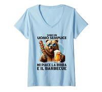 Donna Sono Un Uomo Semplice Mi Piace la Birra e Il Barbecue Maglietta con Collo a V