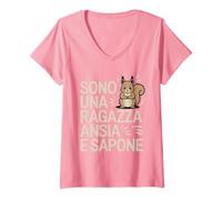 Donna Sono Una Ragazza Ansia e Sapone Ansiosa Scoiattolo Maglietta con Collo a V